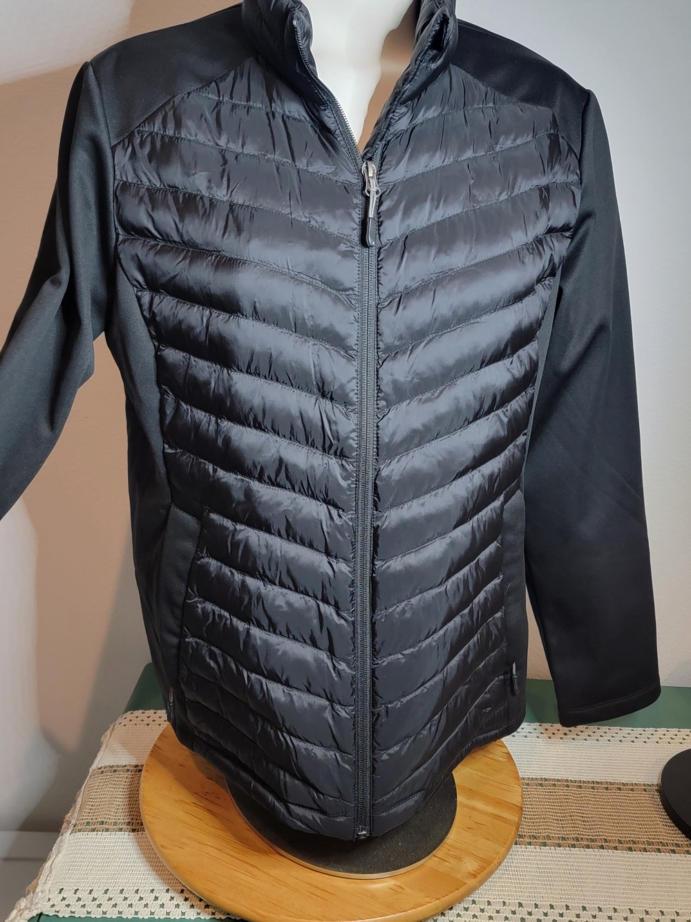 32 Degrees Black Puffer Jacket Full Zip Quilted Stand-Up Collar XL